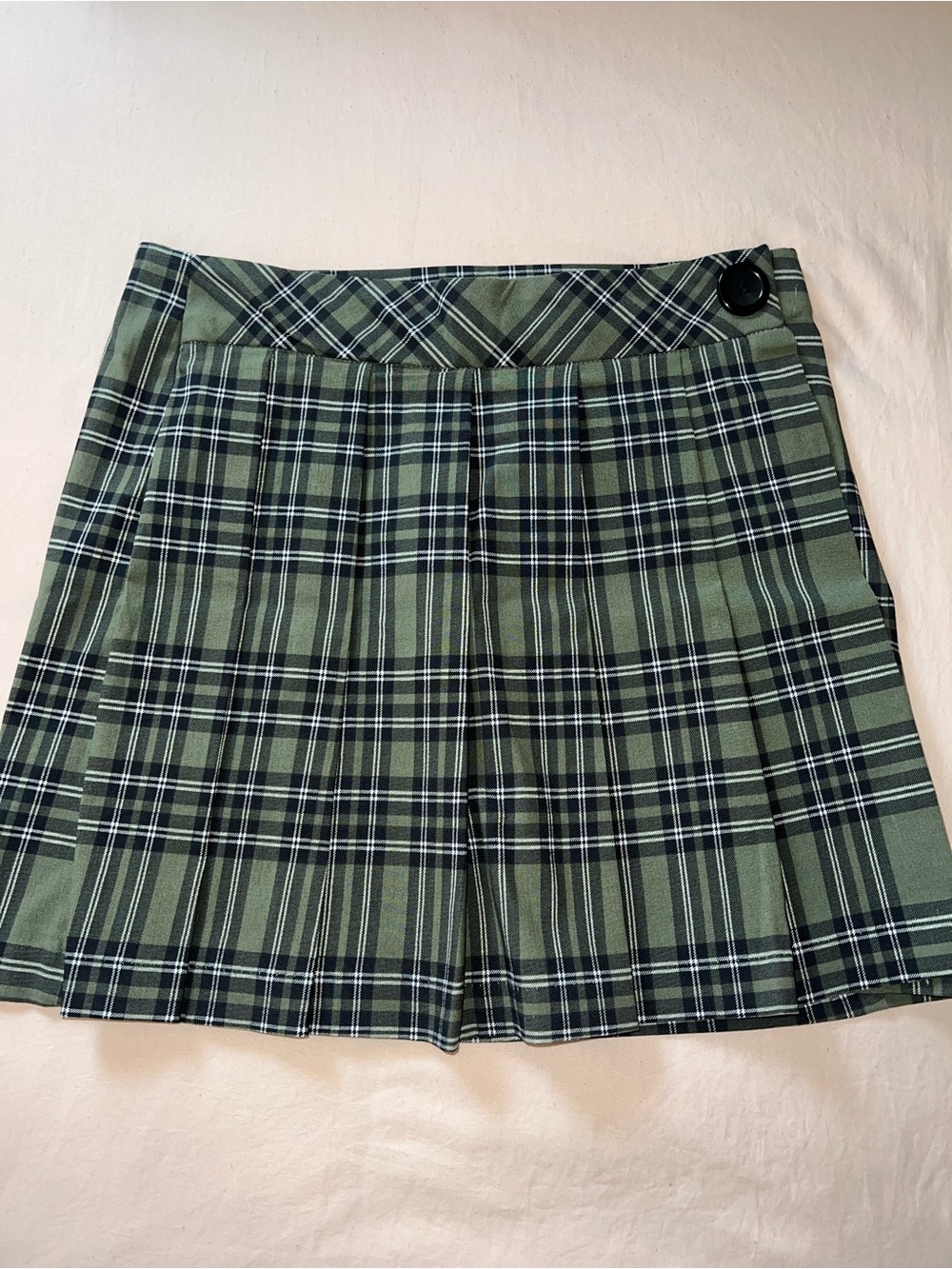 Joe Benbasset Olive Green Plaid Pleated Mini Skirt